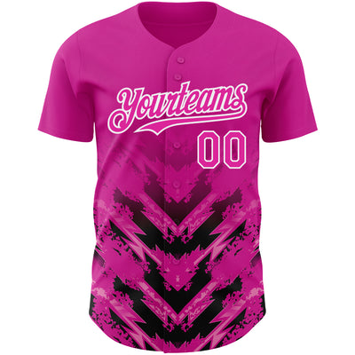 Custom Deep Pink Black-White 3D Pattern Design Abstract Arrow Authentic Baseball Jersey