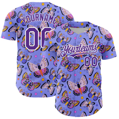 Custom Medium Purple Purple-White 3D Pattern Design Animal Butterfly Authentic Baseball Jersey