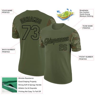 Custom Olive Black 3D Pattern Design Vintage Military Weapon Performance Salute To Service T-Shirt