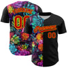 Custom Black Red-Gold 3D Pattern Design Rave Flower Authentic Baseball Jersey