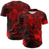 Custom Black Red 3D Pattern Design Rave Skull Authentic Baseball Jersey