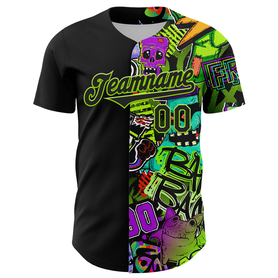 Custom Black Neon Green 3D Pattern Design Rave Monster Authentic Baseball Jersey