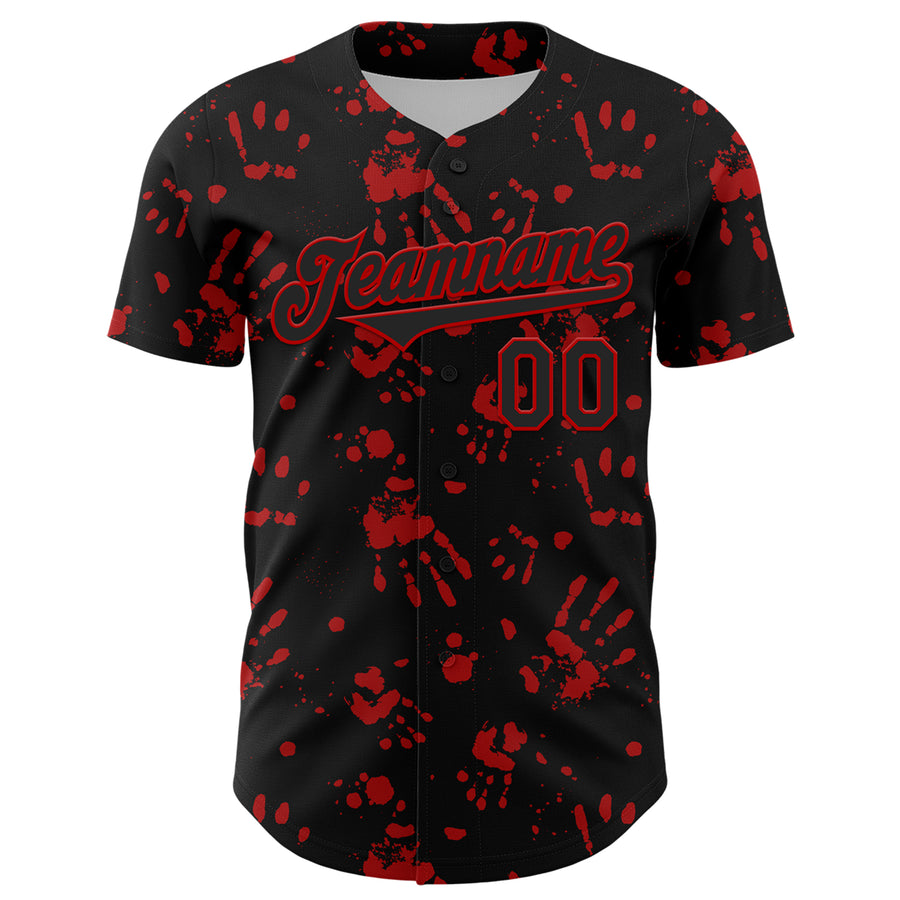 Custom Black Red 3D Pattern Design Rave Bloody Handprint Authentic Baseball Jersey