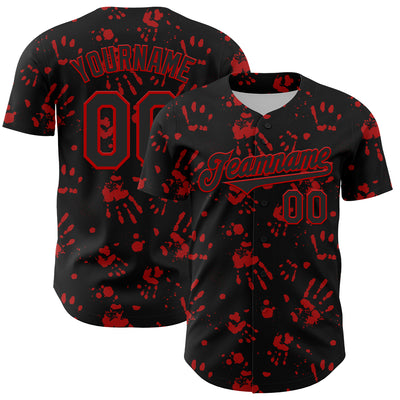 Custom Black Red 3D Pattern Design Rave Bloody Handprint Authentic Baseball Jersey