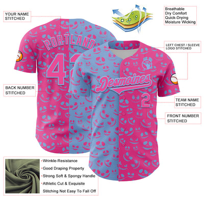 Custom Pink Light Blue 3D Pattern Design Rave Halloween Pumpkin Authentic Baseball Jersey