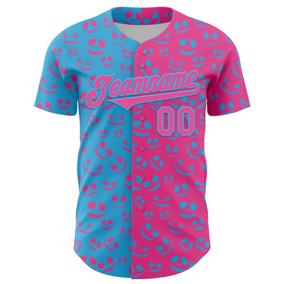 Custom Pink Sky Blue 3D Pattern Design Rave Halloween Pumpkin Authentic Baseball Jersey