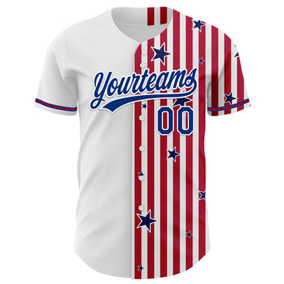 Custom White Royal Red-US Navy Blue 3D American Flag Stars Authentic Baseball Jersey