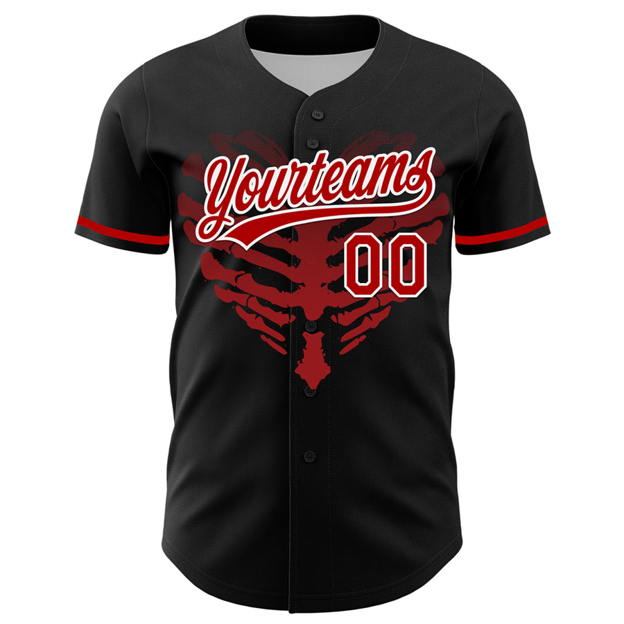 Custom Black Red-White 3D Pattern Design Gothic Style Devil Heart Authentic Baseball Jersey