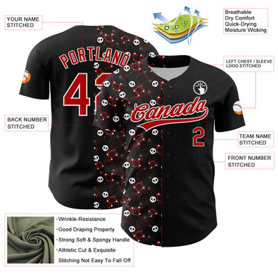 Custom Black Red-White 3D Gothic Style Skull Authentic Baseball Jersey