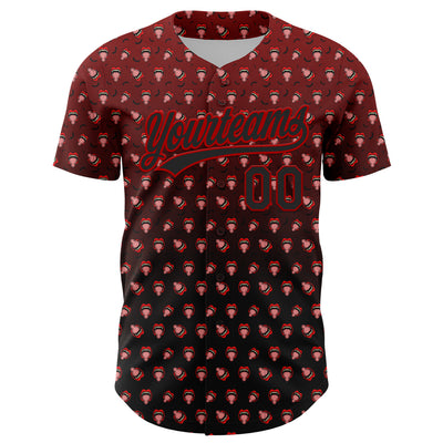 Custom Red Black 3D Pattern Design Gothic Style Devil Authentic Baseball Jersey