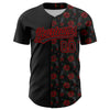 Custom Black Red 3D Pattern Design Gothic Style Rose Authentic Baseball Jersey