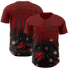 Custom Crimson Black-Red 3D Pattern Design Gothic Style Rose Authentic Baseball Jersey