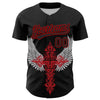 Custom Black Red 3D Pattern Design Gothic Style Cross With Wings Authentic Baseball Jersey