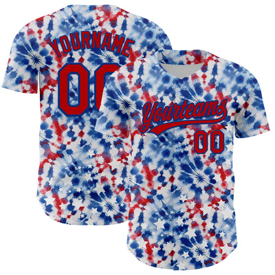 Custom White Red-Royal 3D American Flag And Fireworks Authentic Baseball Jersey