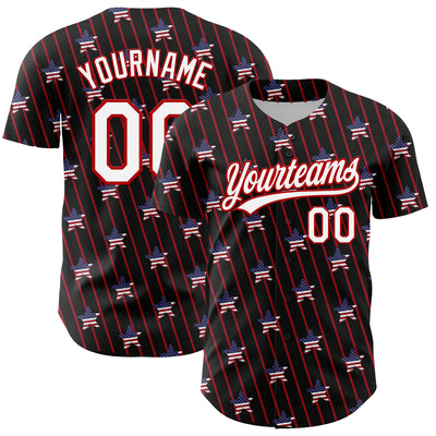 Custom Black White-Red 3D American Spirit American Flag And Stars Authentic Baseball Jersey