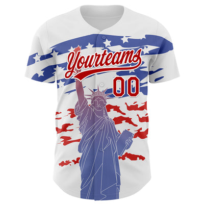 Custom White Red 3D American Flag And Statue of Liberty Authentic Baseball Jersey