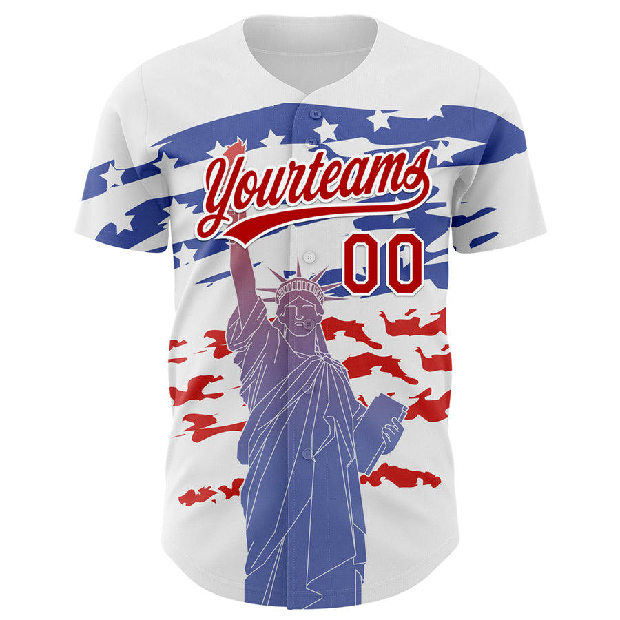 Custom White Red 3D American Flag And Statue of Liberty Authentic Baseball Jersey