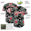 Custom Black White-Red 3D Pattern Design Tropical Hawaii Plant Authentic Baseball Jersey