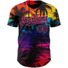 Custom Black Pink 3D Pattern Design Tropical Hawaii Palms Trees Authentic Baseball Jersey