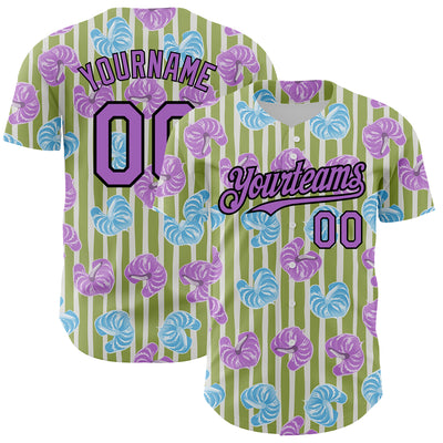 Custom Olive Medium Purple-Black 3D Pattern Design Tropical Anthurium Flower Authentic Baseball Jersey