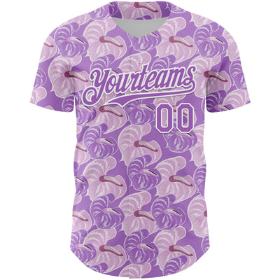 Custom Light Purple White 3D Pattern Design Tropical Anthurium Flower Authentic Baseball Jersey