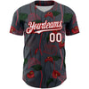 Custom Gray White-Red 3D Pattern Design Tropical Anthurium Flower Authentic Baseball Jersey