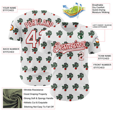 Custom White Red 3D Pattern Design Tropical Anthurium Crystal Authentic Baseball Jersey