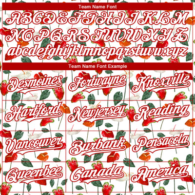 Custom White Red 3D Pattern Design Tropical Anthurium Flower Authentic Baseball Jersey