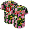 Custom Kelly Green Red-White 3D Pattern Design Tropical Anthurium Flower Authentic Baseball Jersey