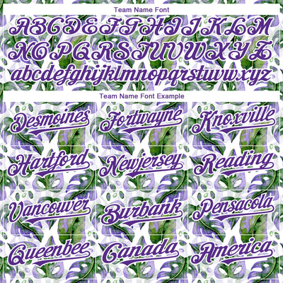 Custom White Purple 3D Pattern Design Tropical Monstera Authentic Baseball Jersey