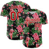 Custom Black Red-White 3D Pattern Design Tropical Plant And Bird Authentic Baseball Jersey