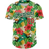 Custom White Red-Green 3D Pattern Design Tropical Plant And Bird Authentic Baseball Jersey