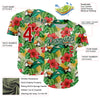 Custom White Red-Green 3D Pattern Design Tropical Plant And Bird Authentic Baseball Jersey