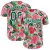 Custom White Kelly Green 3D Pattern Design Tropical Plant And Bird Authentic Baseball Jersey