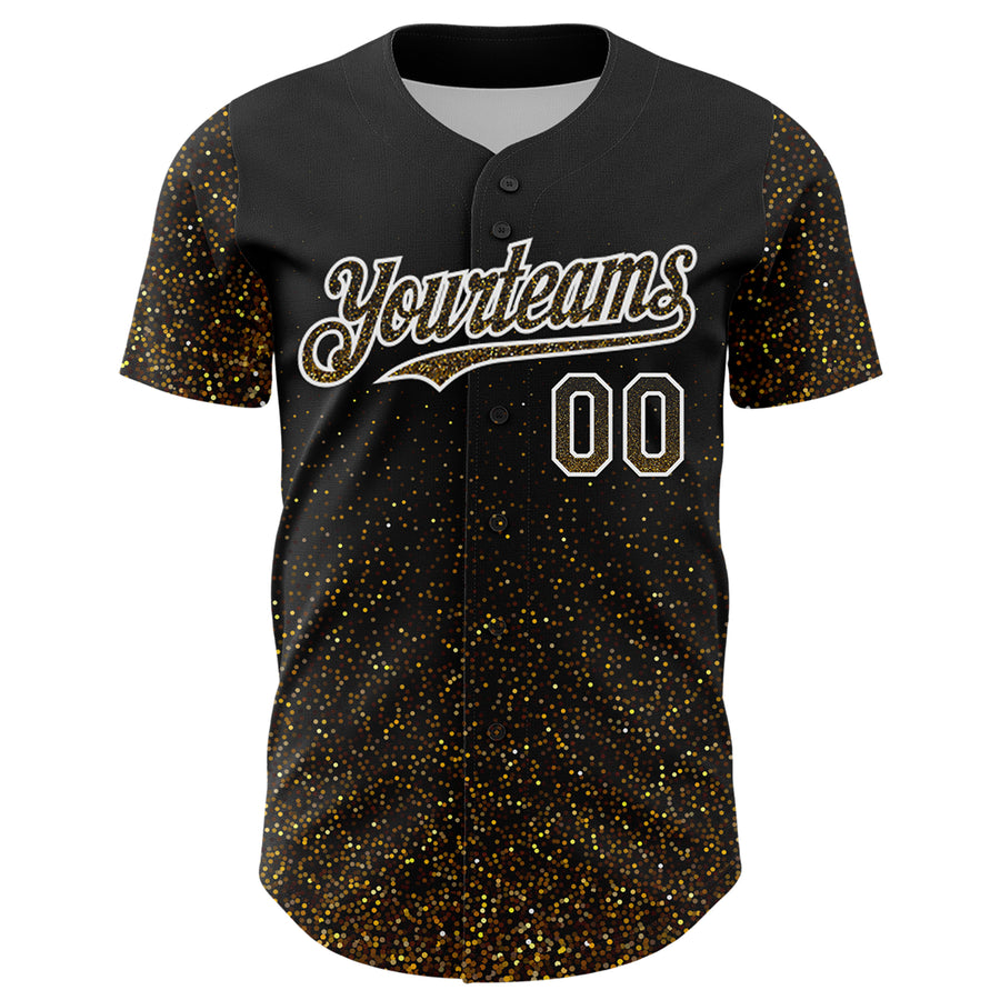 Custom Black Old Gold-White 3D Pattern Design Abstract Colorful Glittering Dot Authentic Baseball Jersey