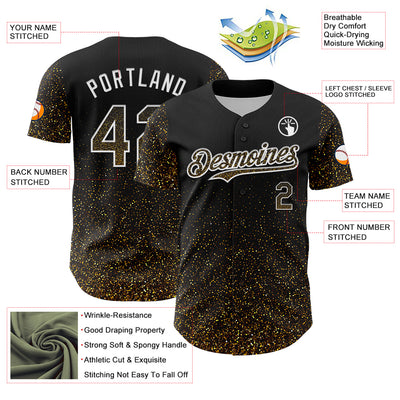 Custom Black Old Gold-White 3D Pattern Design Abstract Colorful Glittering Dot Authentic Baseball Jersey