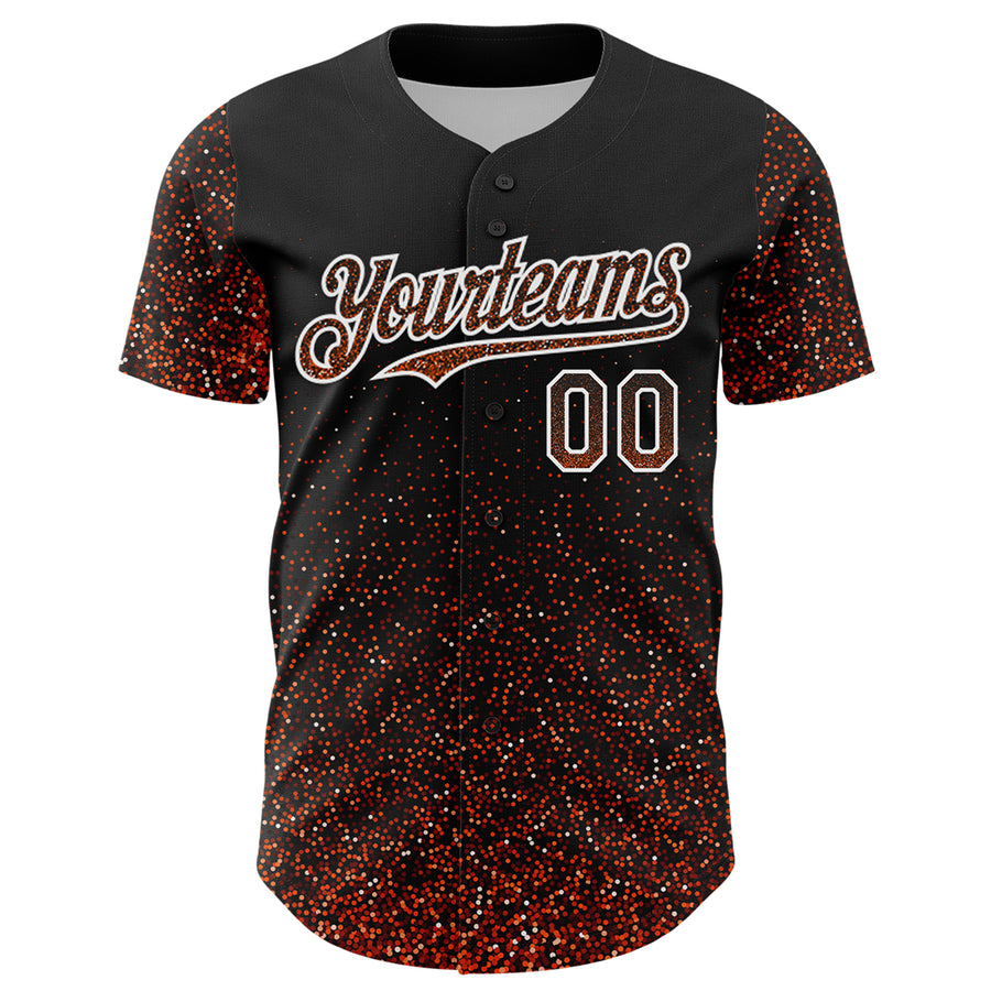 Custom Black Orange-White 3D Pattern Design Abstract Colorful Glittering Dot Authentic Baseball Jersey