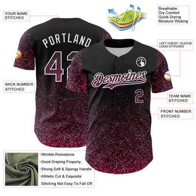 Custom Black Pink-White 3D Pattern Design Abstract Colorful Glittering Dot Authentic Baseball Jersey