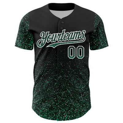 Custom Black Kelly Green-White 3D Pattern Design Abstract Colorful Glittering Dot Authentic Baseball Jersey