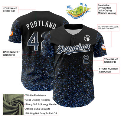 Custom Black Light Blue-White 3D Pattern Design Abstract Colorful Glittering Dot Authentic Baseball Jersey