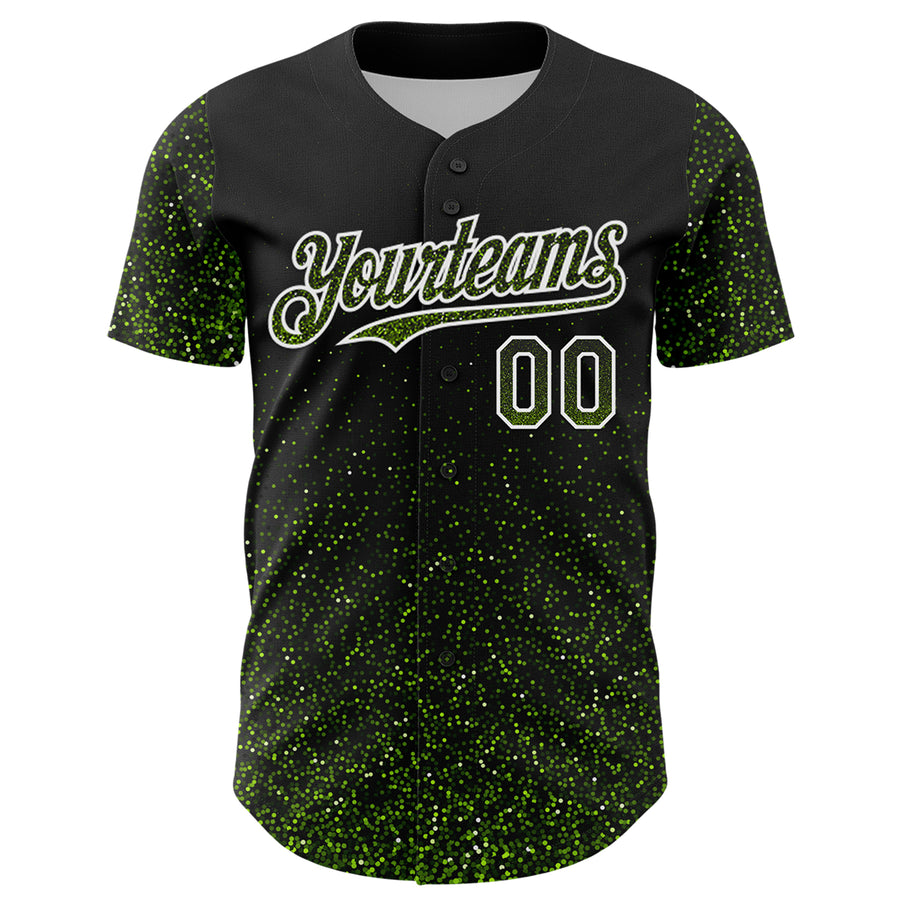 Custom Black Neon Green-White 3D Pattern Design Abstract Colorful Glittering Dot Authentic Baseball Jersey