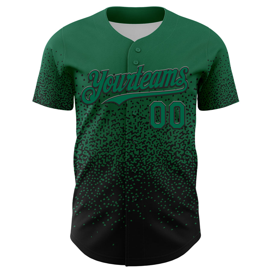 Custom Kelly Green Black 3D Pattern Design Gradient Style Irregular Shape Authentic Baseball Jersey