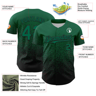 Custom Kelly Green Black 3D Pattern Design Gradient Style Irregular Shape Authentic Baseball Jersey