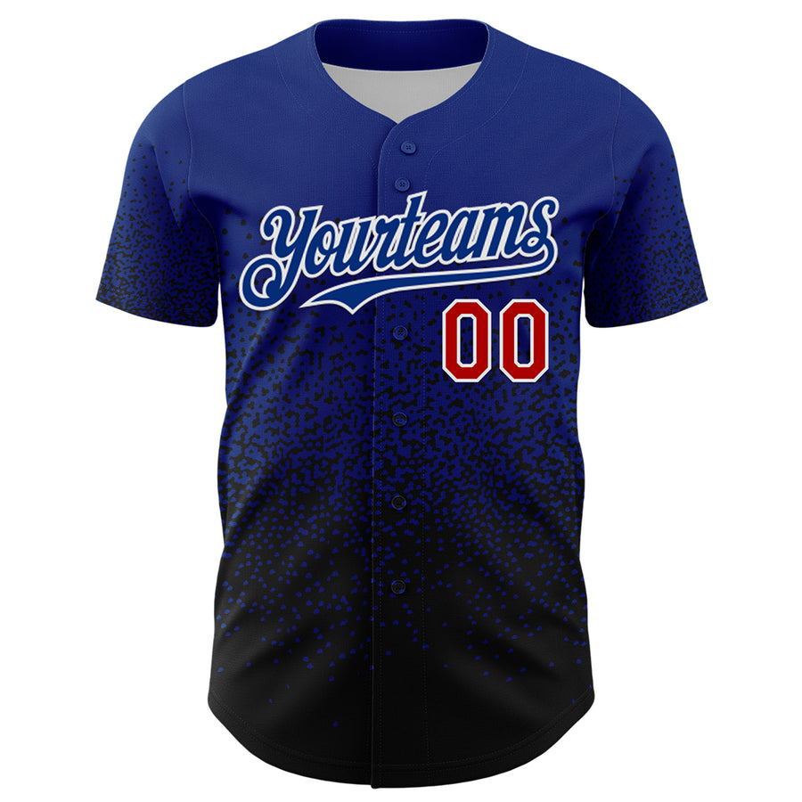 Custom Royal Red-Black 3D Pattern Design Gradient Style Irregular Shape Authentic Baseball Jersey