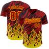 Custom Red Black-Light Yellow 3D Pattern Design Flame Authentic Baseball Jersey