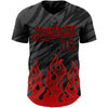 Custom Black Red 3D Pattern Design Flame Authentic Baseball Jersey