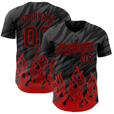 Custom Black Red 3D Pattern Design Flame Authentic Baseball Jersey