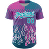 Custom Pink Teal-White 3D Pattern Design Flame Authentic Baseball Jersey