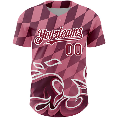 Custom Light Pink Crimson-White 3D Pattern Design Flame Authentic Baseball Jersey