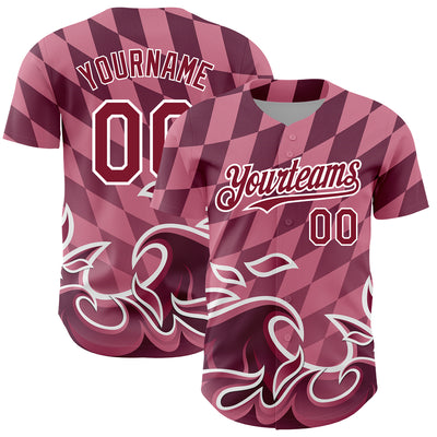 Custom Light Pink Crimson-White 3D Pattern Design Flame Authentic Baseball Jersey